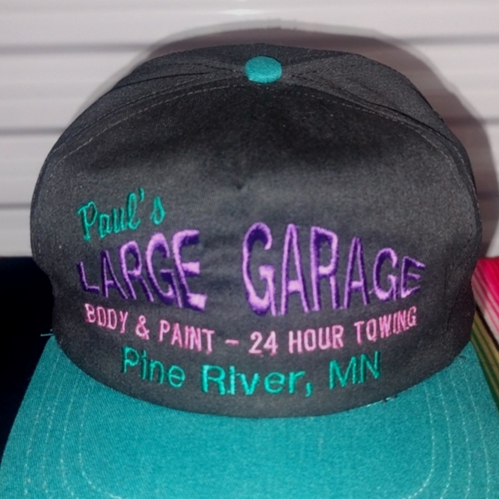 Vtg Paul's Large Garage Body & Paint-24Hr Towing Embroidered Snapback Hat Cap